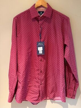 Tom Baine Men's Burgundy Dot-Print Button-Down Shirt M 15-15 1/2 NWT